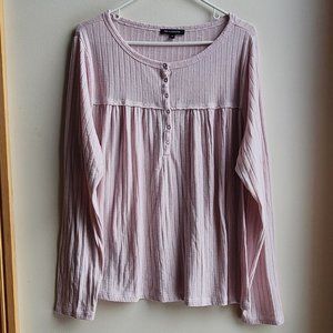 Tint & Shadow Pink Half Button Down Scoop Neck Pleated Front Jersey Size XL